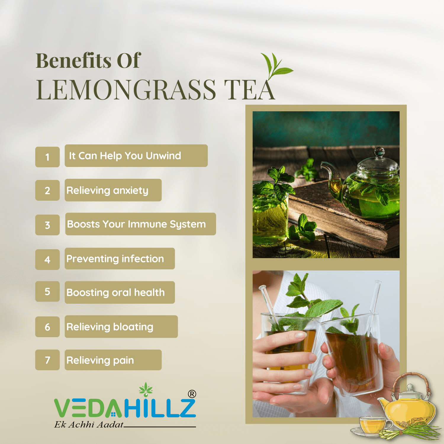 Vedahillz Lemongrass Powder for Tea and Wellness Made from Premium Lemongrass
